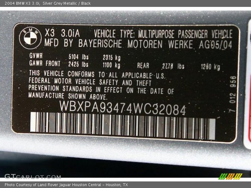Silver Grey Metallic / Black 2004 BMW X3 3.0i