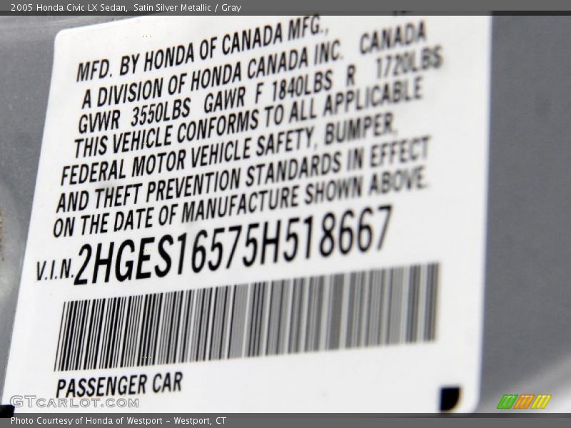 Satin Silver Metallic / Gray 2005 Honda Civic LX Sedan