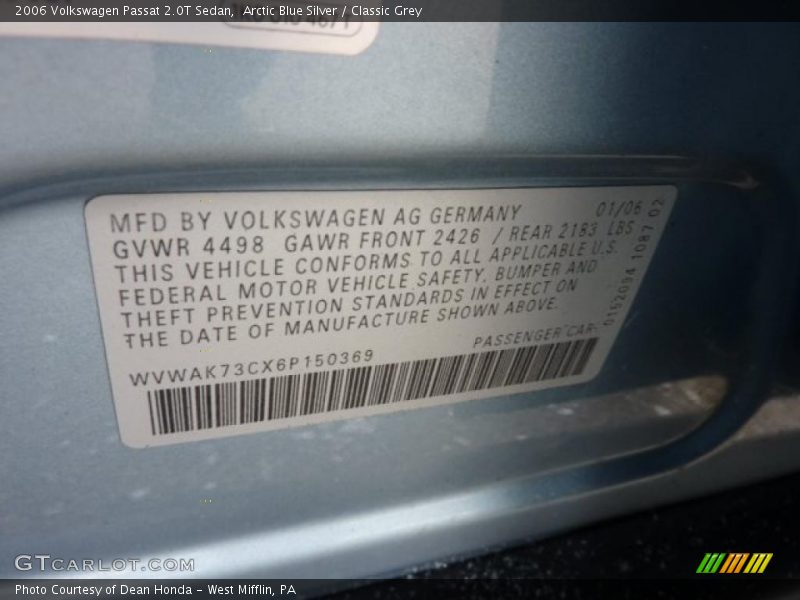 Arctic Blue Silver / Classic Grey 2006 Volkswagen Passat 2.0T Sedan