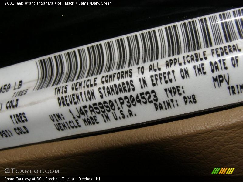 Black / Camel/Dark Green 2001 Jeep Wrangler Sahara 4x4