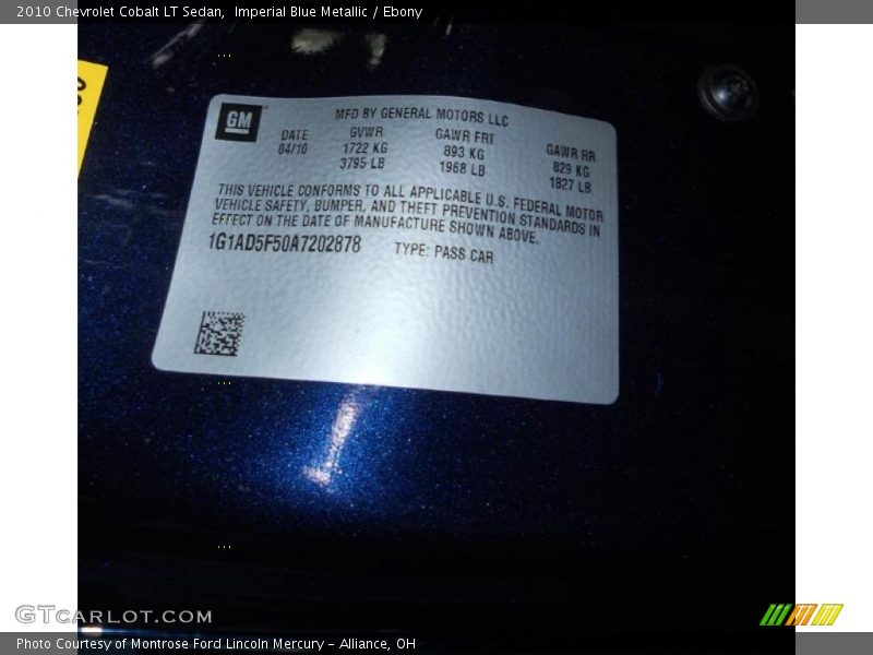 Imperial Blue Metallic / Ebony 2010 Chevrolet Cobalt LT Sedan