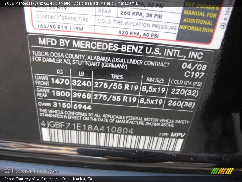 Obsidian Black Metallic / Macadamia 2008 Mercedes-Benz GL 450 4Matic