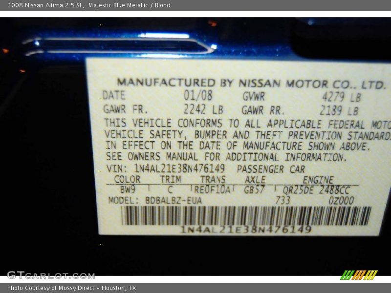 Majestic Blue Metallic / Blond 2008 Nissan Altima 2.5 SL