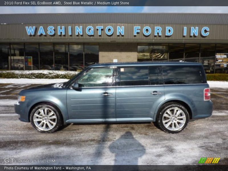Steel Blue Metallic / Medium Light Stone 2010 Ford Flex SEL EcoBoost AWD