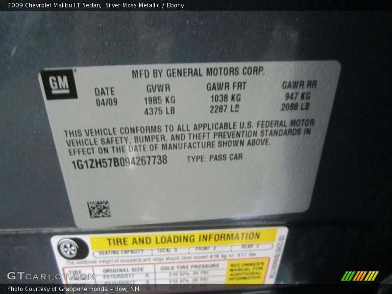 Silver Moss Metallic / Ebony 2009 Chevrolet Malibu LT Sedan