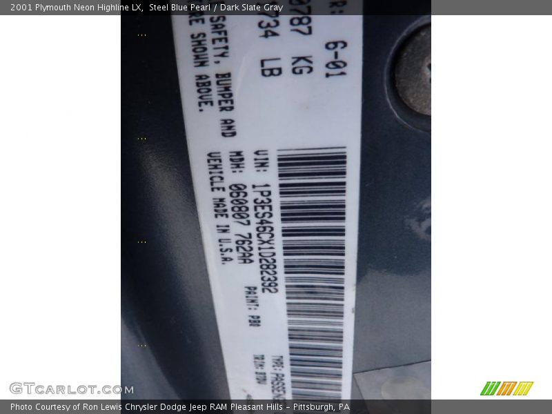 Steel Blue Pearl / Dark Slate Gray 2001 Plymouth Neon Highline LX