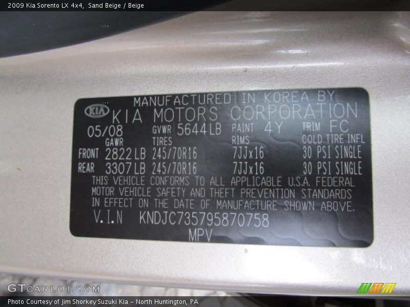 Sand Beige / Beige 2009 Kia Sorento LX 4x4