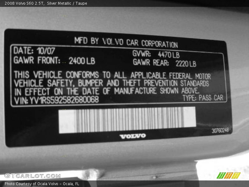 Silver Metallic / Taupe 2008 Volvo S60 2.5T