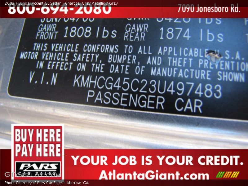 Charcoal Gray Metallic / Gray 2003 Hyundai Accent GL Sedan