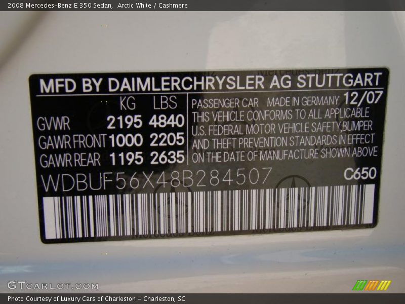 Arctic White / Cashmere 2008 Mercedes-Benz E 350 Sedan