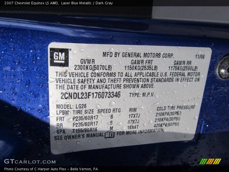 Laser Blue Metallic / Dark Gray 2007 Chevrolet Equinox LS AWD