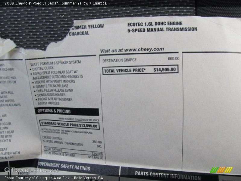 Summer Yellow / Charcoal 2009 Chevrolet Aveo LT Sedan