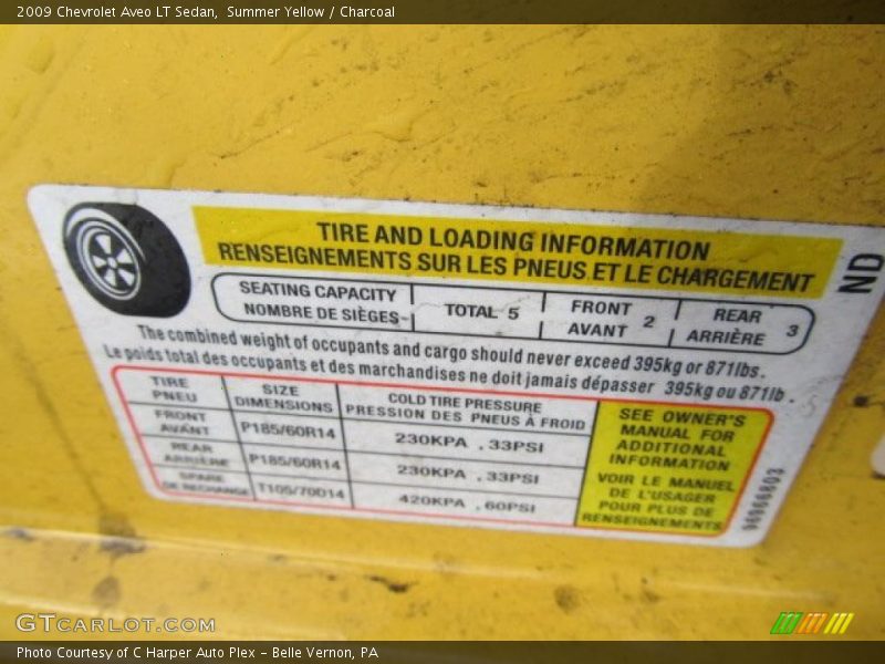 Summer Yellow / Charcoal 2009 Chevrolet Aveo LT Sedan