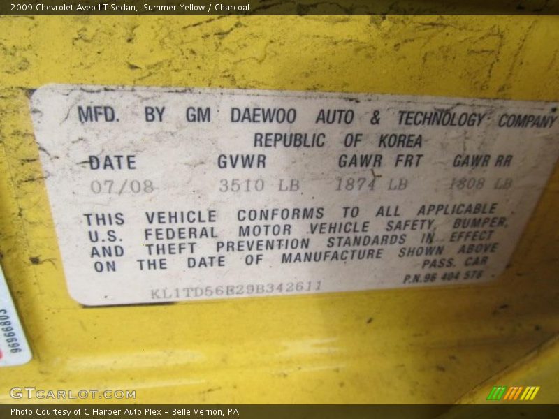 Summer Yellow / Charcoal 2009 Chevrolet Aveo LT Sedan