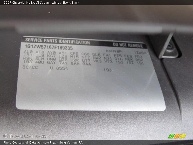 Info Tag of 2007 Malibu SS Sedan