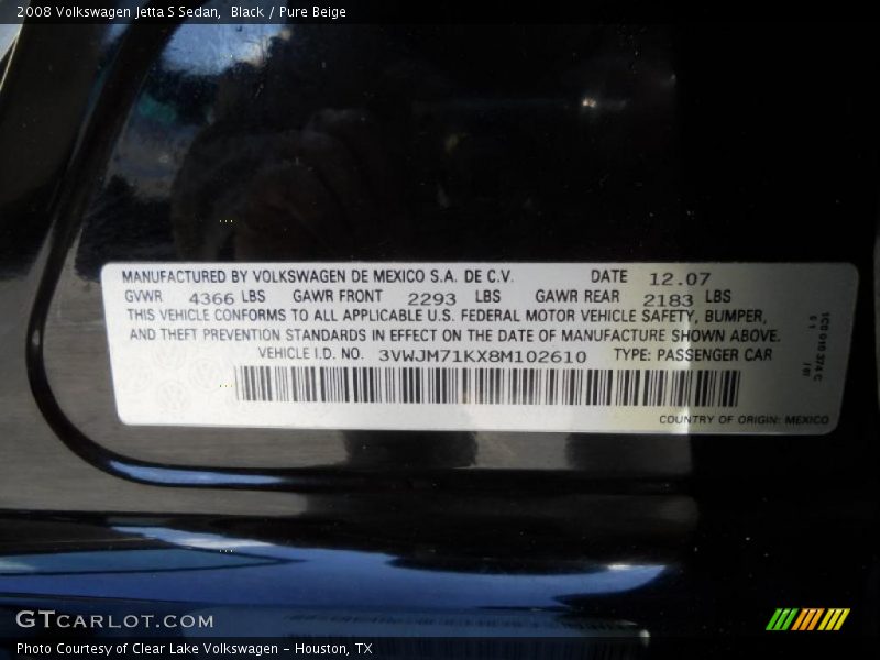 Black / Pure Beige 2008 Volkswagen Jetta S Sedan