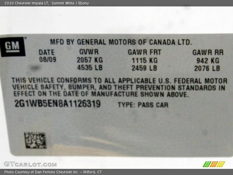 Summit White / Ebony 2010 Chevrolet Impala LT