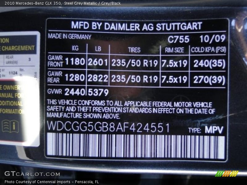 Steel Grey Metallic / Grey/Black 2010 Mercedes-Benz GLK 350