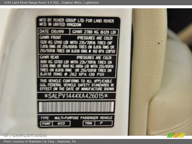 Chawton White / Lightstone 1999 Land Rover Range Rover 4.6 HSE