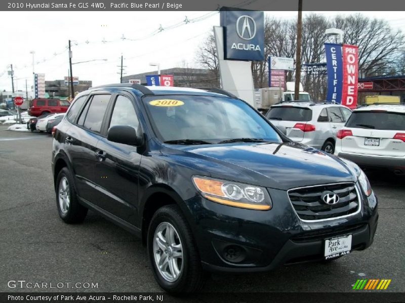 Pacific Blue Pearl / Beige 2010 Hyundai Santa Fe GLS 4WD