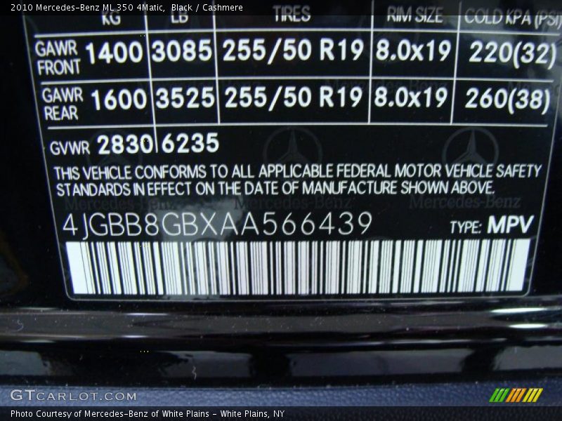 Black / Cashmere 2010 Mercedes-Benz ML 350 4Matic