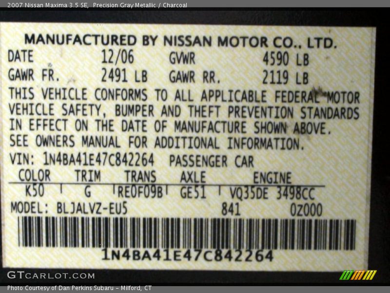 Precision Gray Metallic / Charcoal 2007 Nissan Maxima 3.5 SE
