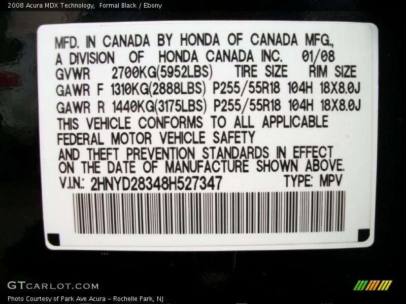 Formal Black / Ebony 2008 Acura MDX Technology