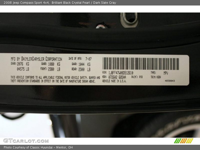 Brilliant Black Crystal Pearl / Dark Slate Gray 2008 Jeep Compass Sport 4x4