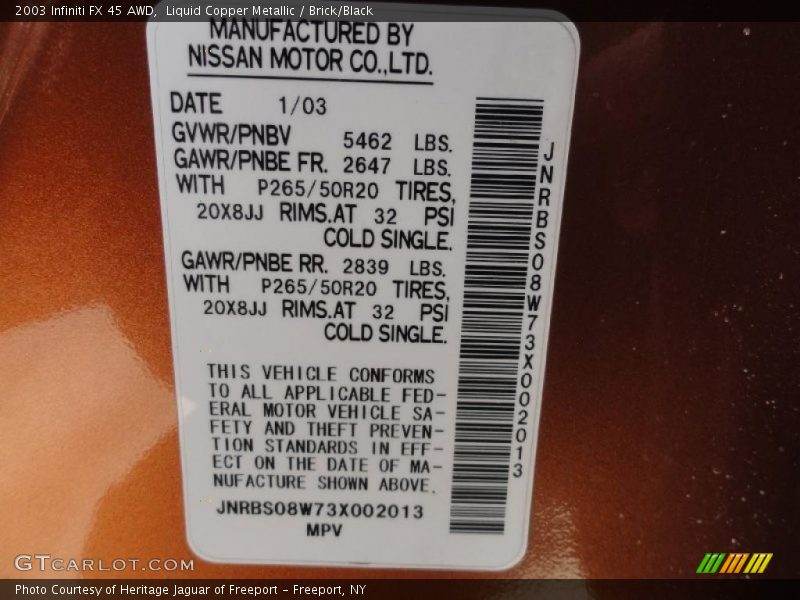 Liquid Copper Metallic / Brick/Black 2003 Infiniti FX 45 AWD