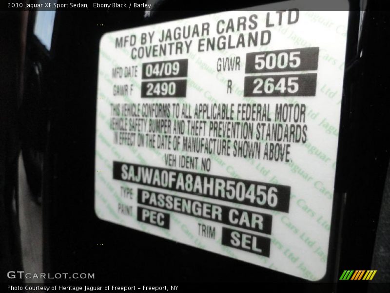 2010 XF Sport Sedan Ebony Black Color Code PEC