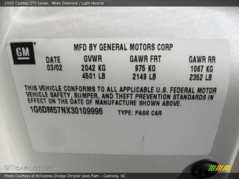 White Diamond / Light Neutral 2003 Cadillac CTS Sedan