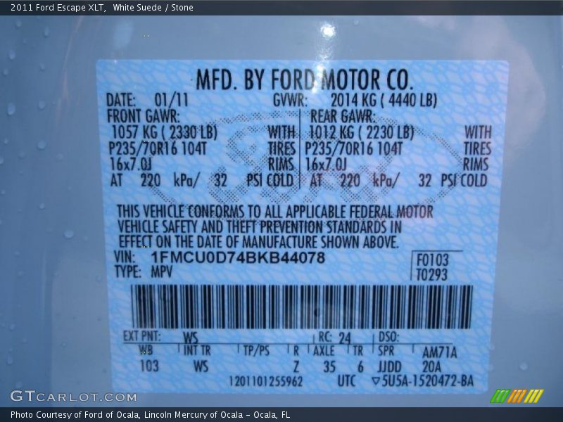 White Suede / Stone 2011 Ford Escape XLT