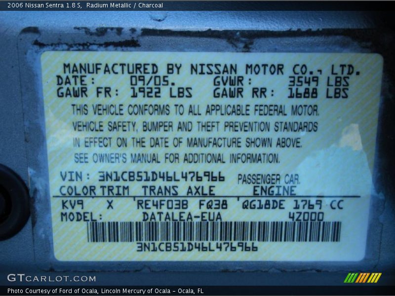 Radium Metallic / Charcoal 2006 Nissan Sentra 1.8 S
