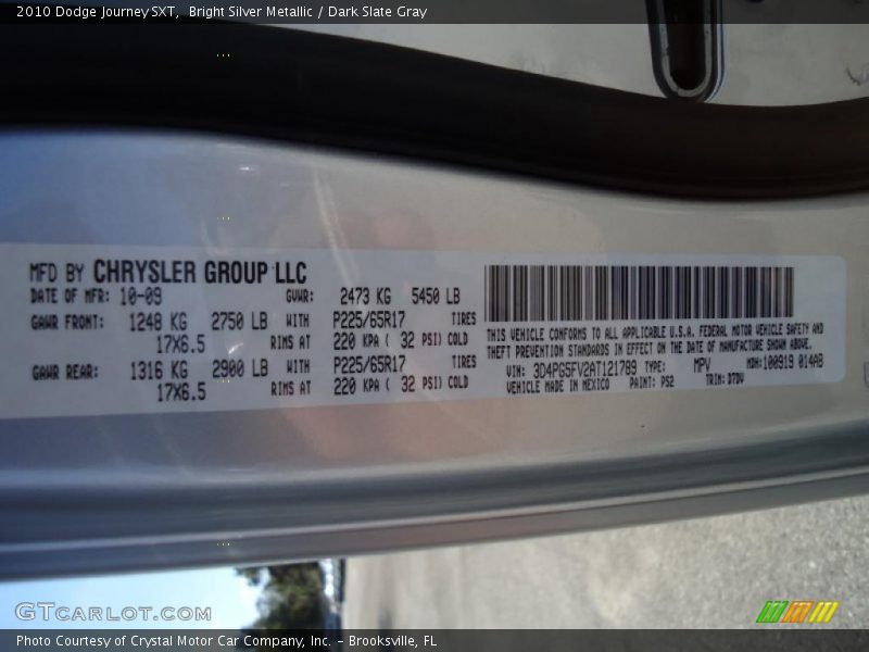 Bright Silver Metallic / Dark Slate Gray 2010 Dodge Journey SXT