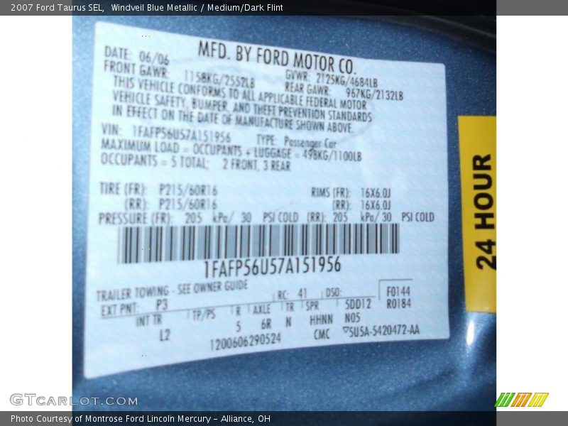 Windveil Blue Metallic / Medium/Dark Flint 2007 Ford Taurus SEL