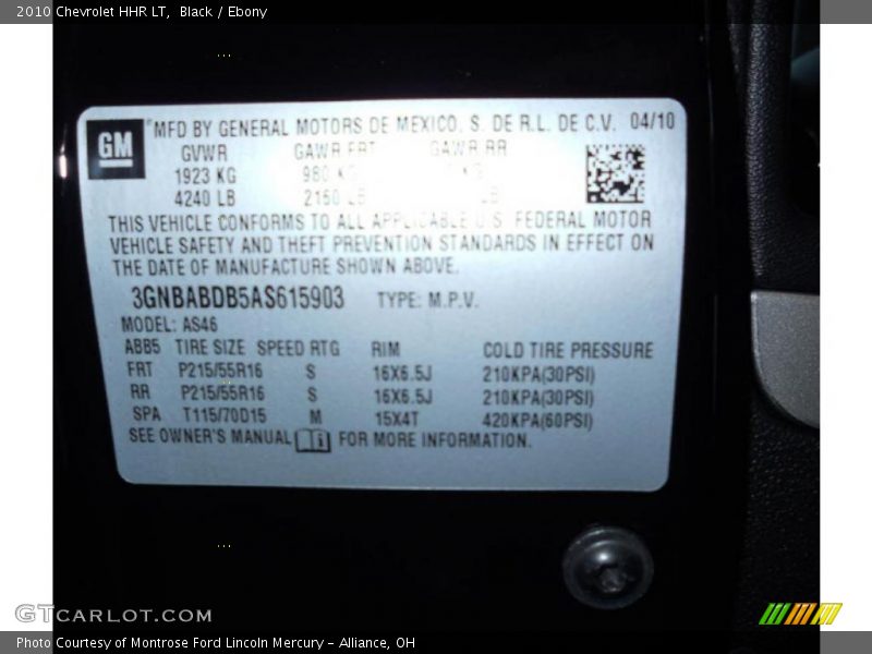 Black / Ebony 2010 Chevrolet HHR LT