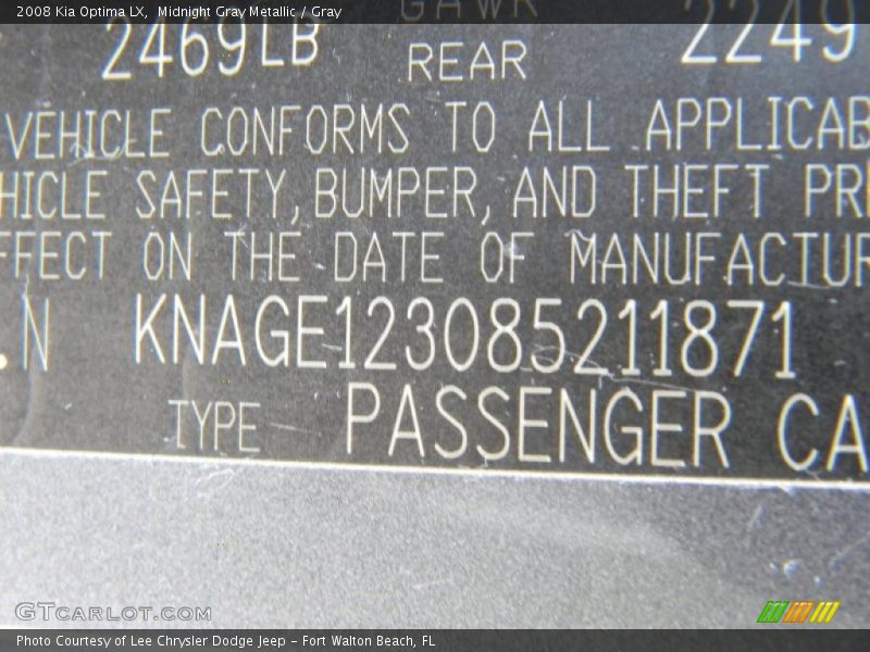 Midnight Gray Metallic / Gray 2008 Kia Optima LX