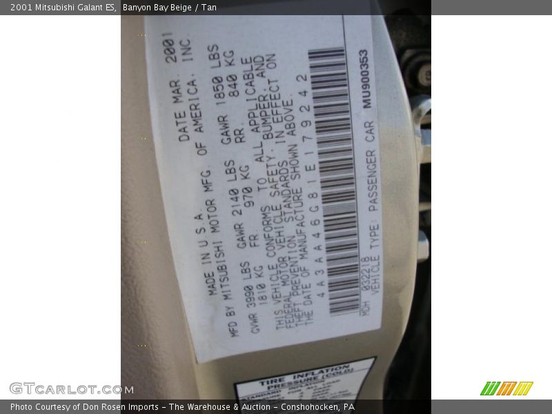 Banyon Bay Beige / Tan 2001 Mitsubishi Galant ES