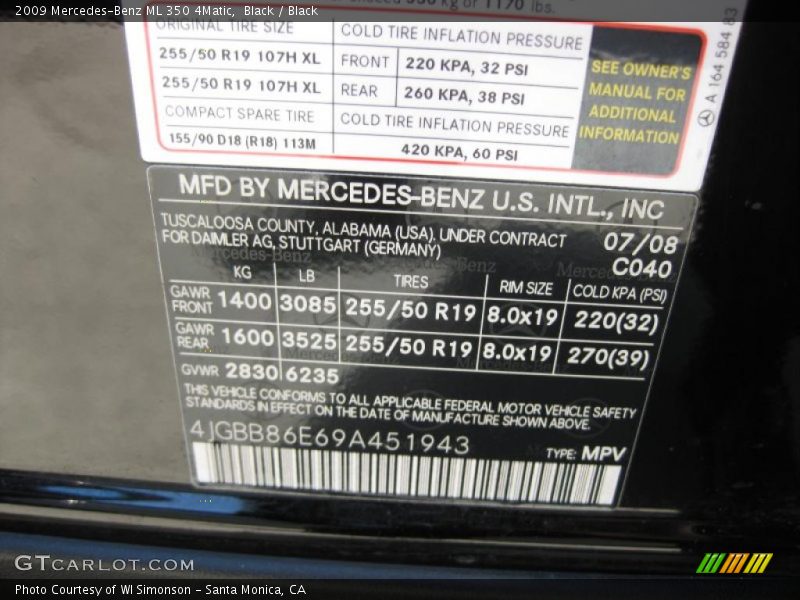 Black / Black 2009 Mercedes-Benz ML 350 4Matic