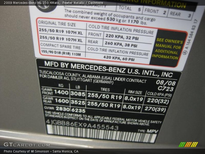 Pewter Metallic / Cashmere 2009 Mercedes-Benz ML 350 4Matic