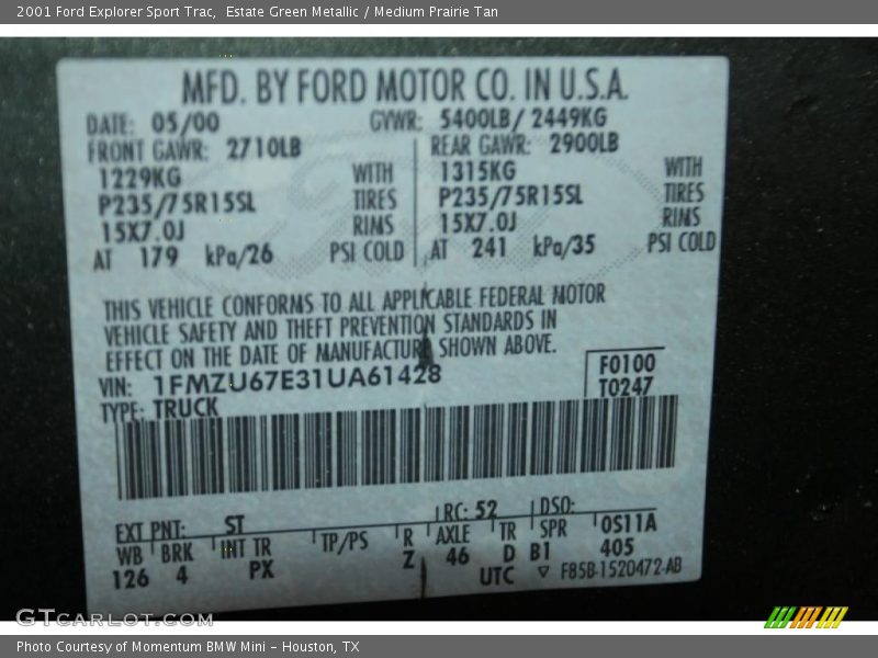 Estate Green Metallic / Medium Prairie Tan 2001 Ford Explorer Sport Trac