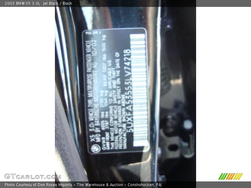 Jet Black / Black 2003 BMW X5 3.0i