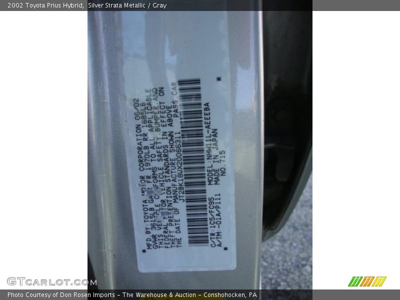2002 Prius Hybrid Silver Strata Metallic Color Code 1C5