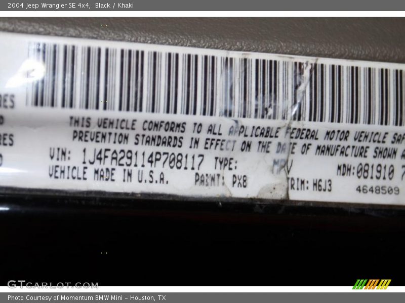 Black / Khaki 2004 Jeep Wrangler SE 4x4
