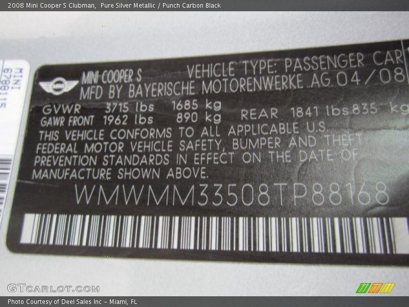 Pure Silver Metallic / Punch Carbon Black 2008 Mini Cooper S Clubman