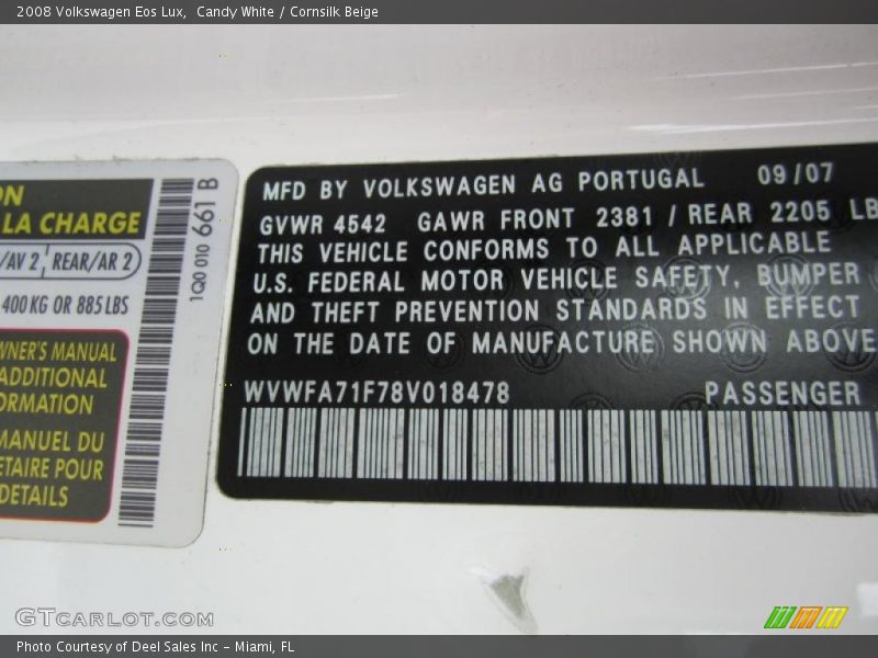 Candy White / Cornsilk Beige 2008 Volkswagen Eos Lux