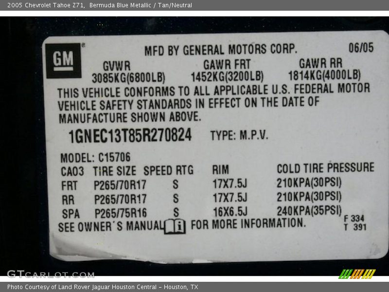 Bermuda Blue Metallic / Tan/Neutral 2005 Chevrolet Tahoe Z71