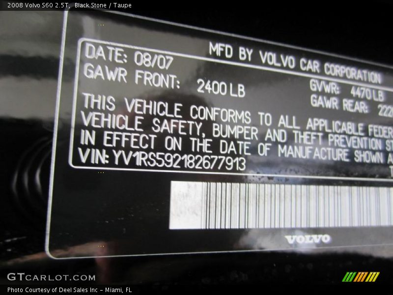 Black Stone / Taupe 2008 Volvo S60 2.5T