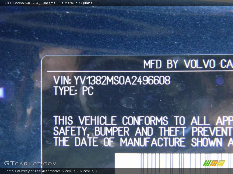 Barents Blue Metallic / Quartz 2010 Volvo S40 2.4i