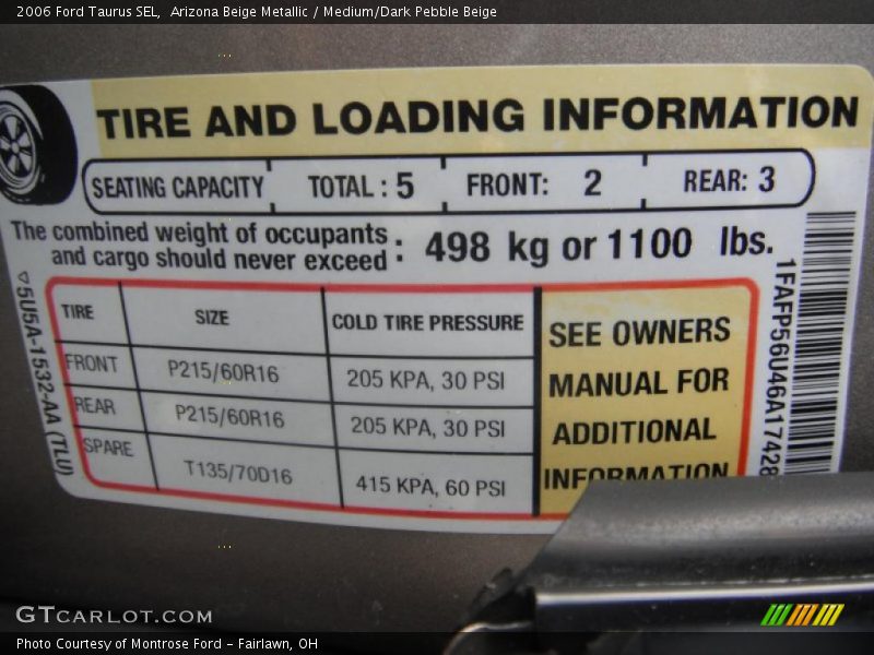 Arizona Beige Metallic / Medium/Dark Pebble Beige 2006 Ford Taurus SEL